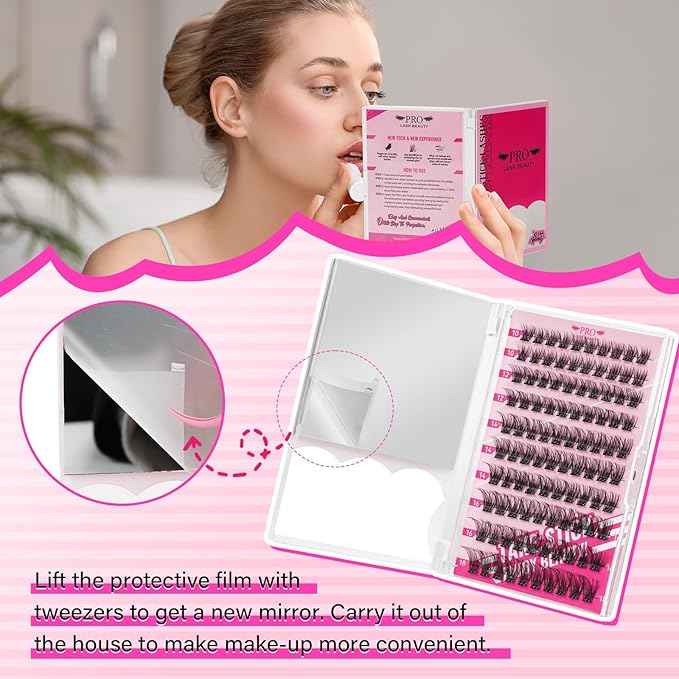 PRO Self Adhesive Eyelashes Kit Press On Lashes 120pcs Lash Clusters Lash Fixative Lash Remover Lash Applicator Eyelash Extension Kit Easy To Apply At Home Lash Extension Kit (Begonia,D-10-18mix Kit)