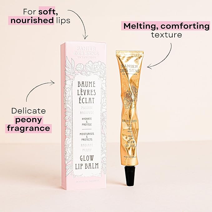 Panier des Sens - Peony Lip Balm for Women - Lip Moisturizer - Shea butter & Sweet almond oil - Made in France Lip Care - 98% Natural Ingredients - Lip Balm Hydrating for Dry Lips - 0.5 Fl oz