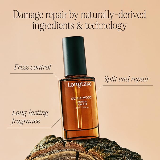 LONGTAKE Sandalwood Intensive Perfume Hair Oil 1.35 Fl Oz, 40MLㅣHeat ProtectionㅣAnti-frizzㅣSplit end repairㅣ For all types