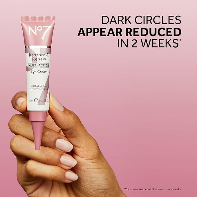 No7 Restore & Renew Multi Action Eye Cream - Skin Renewing Under Eye Cream for Puffiness & Dark Circles - Moisturizing Formula for Wrinkles (15ml)
