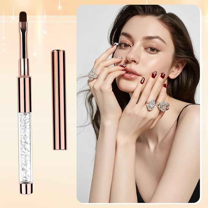 Builder Gel Brush 2Pcs Oval UV Gel Nail Brush Rhinestone Handle Professional Nail Art Tools Nails Drawing Pen Gel-Brushes for Nails Rose Gold