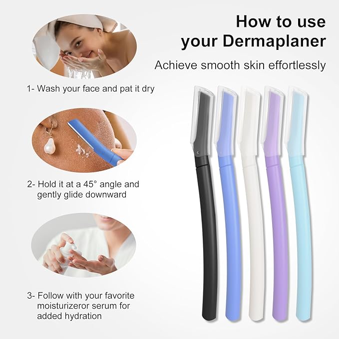 Dermaplane Razor, Face Razors for Women, Dermaplaning Tool with Microblades for Face, Gentle Facial Exfoliation, Peach Fuzz Removal and Eyebrow Shaping, Skin Care Tool for Smoother Skin, Navy