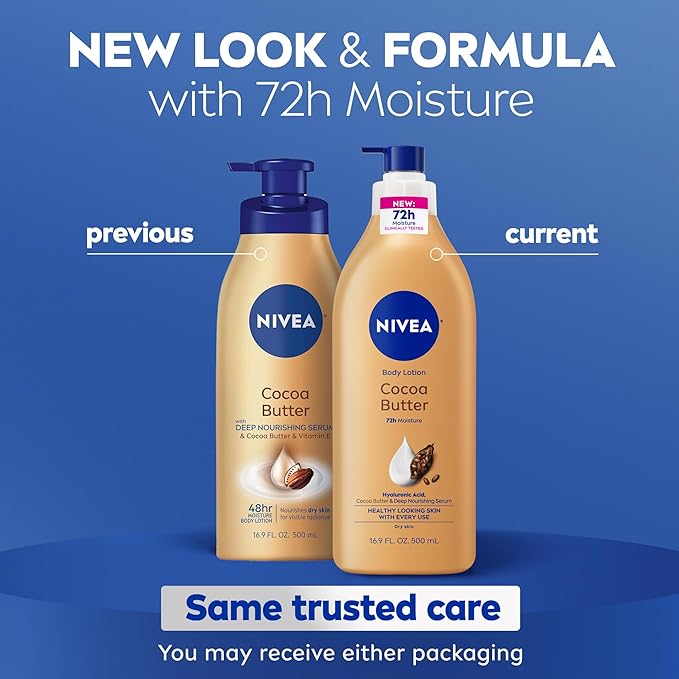 NIVEA Cocoa Butter Body Lotion for Dry Skin with Hyaluronic Acid, Cocoa Butter and Deep Nourishing Serum, 72-Hour Body Moisturizer, 16.9 Fl Oz Pump Bottle
