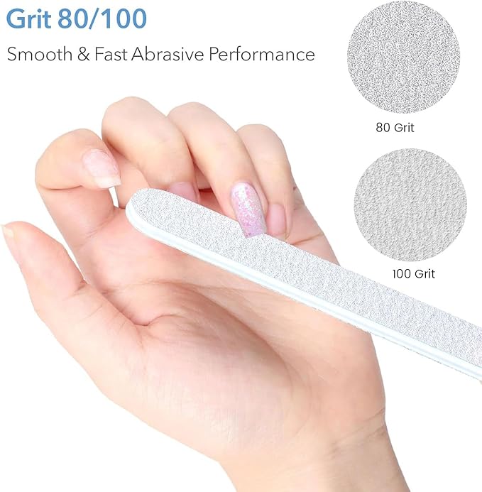 GazePlus Nail Files, 50 PCS Fingernail Files 7" Long 80/100 Grit Emery Boards for Nails - Professional Nail File Bulk Washable for Acrylic, Gel, Dip Powder, and Poly Gel Nails