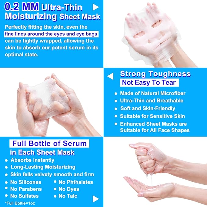 MISSEDSEN Collagen Face Mask with Hyaluronic Acid, Vitamin E Oil for Skin Care Hydrating, Moisturizing, Brightening & Anti Aging Face Masks Skincare for Oil, Dry, Acne, Sensitive All Skin Types 25PCS