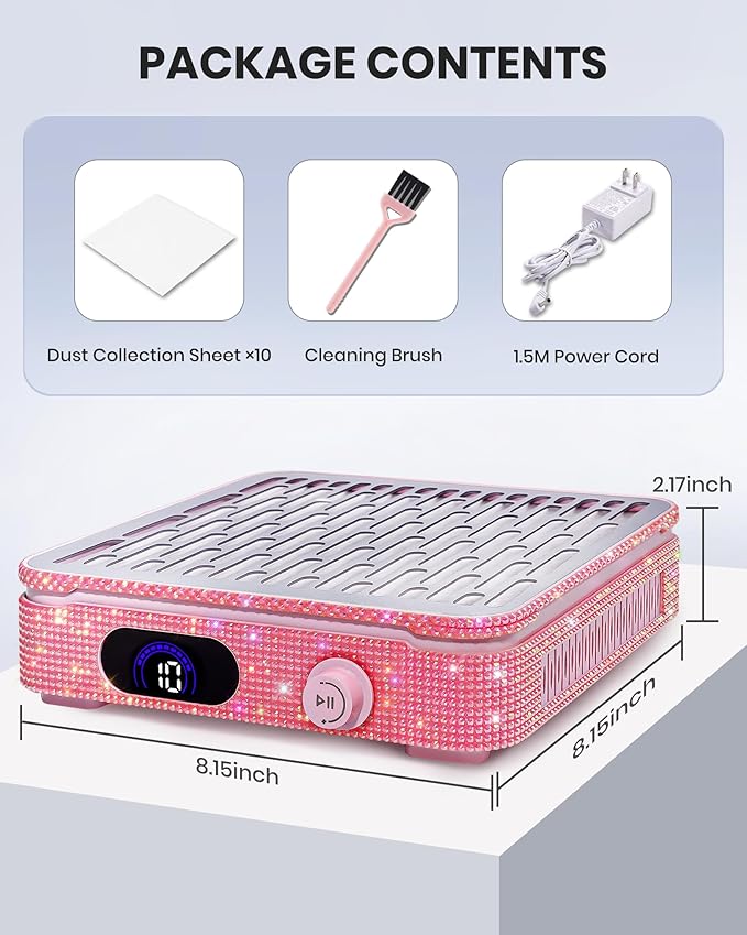 Nail Dust Collector, Corded Powerful Suction Dust Collector for Nail Tech with 10 Speed Levels, Low Noise Nail Fan Dust Collector for Professional Salon & Home, Detachable & Easy to Clean