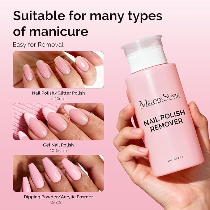 MelodySusie Acetone Nail Polish Remover, 240ML Professional Soak off Gel Nail Polish Remover with Aloe Scent, Quickly & Powerful Remover with Pump for Nail Polish Acrylic Dip Powder, 8 Fl Oz