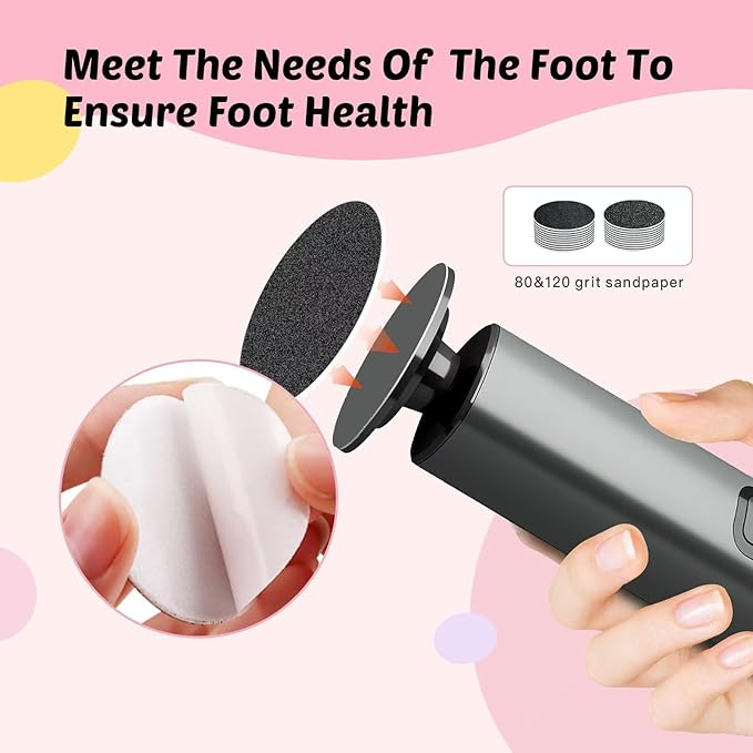 Dolcevitae Electric Foot Callus Remover - 9-Speed with Glass Crystal Grinding Disc & Storage Box, 80/120 Grit Sandpapers (20pcs), 10 Nail Heads, Type-C Fast Charge for Dead Skin