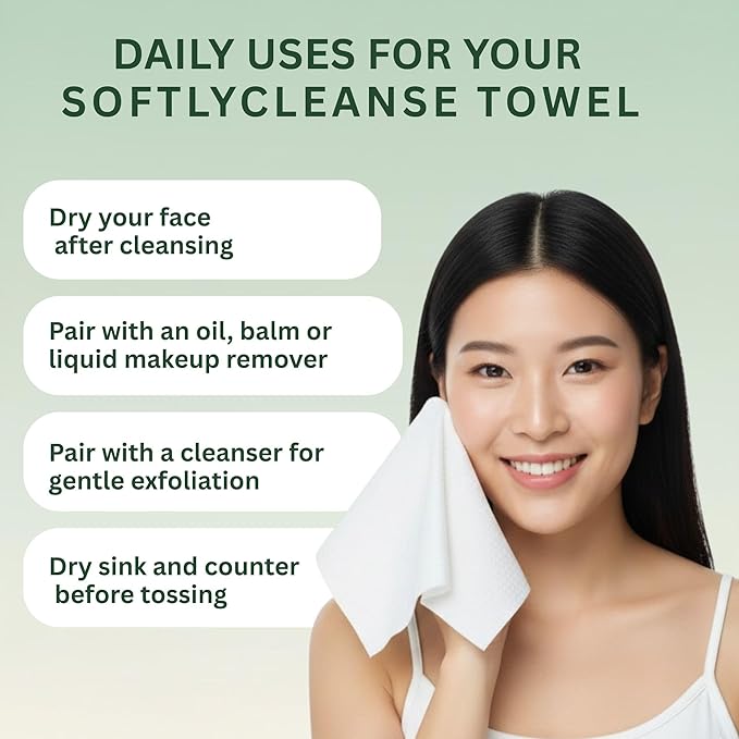 Softlycleanse Disposable Makeup Remover Face Towels – 50 PCS Soft Plant-Based Face Towels Disposable – Double-Sided Facial Cleansing Towels for Makeup Removal, Skin Care & Daily Use