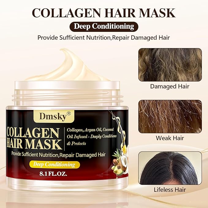 Dmsky 2 Pack Hair Mask for Damaged Hair - 16.2 Fl OZ Collagen Hair Mask & Keratin Hair Treatment-Hydrating,Repairing,Nourishes Deep Conditioning Hair Masks for All Hair Types