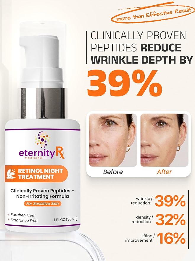 Retinol Night Cream with Vitamin A, Matrixyl 3000, Vitamin C & Daisy Extract – Anti-Aging Night Treatment for Fine Lines, Skin Tone & Wrinkles – Non-Irritating – by Eternity Medicine 1oz