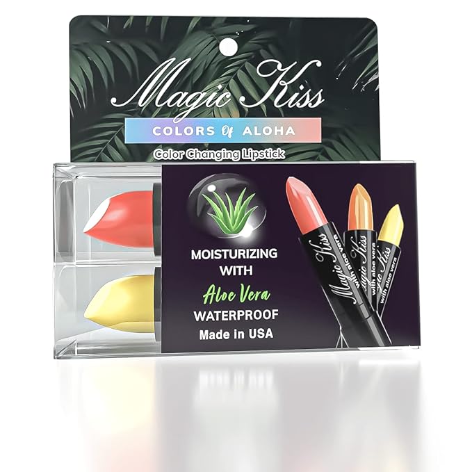 Magic Kiss Color Changing Matte Lipstick set, Long Lasting Nutritious Lips Moisturizer Magic Temperature Color Change Lip Balm with Aloe Vera PH Lipstick MADE IN USA (2 Pack - Yellow & Red)