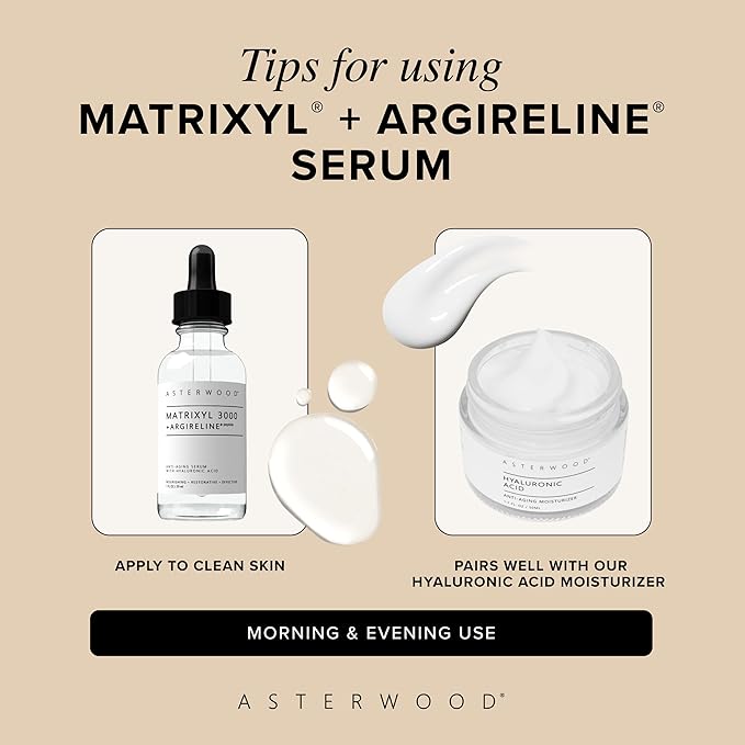 Asterwood Matrixyl 3000 + Argireline Serum for Face - Multi Peptide Serum with Hyaluronic Acid - Anti-Aging, Wrinkle Reducing, Collagen Boosting - Fragrance-Free - 8 Fl Oz
