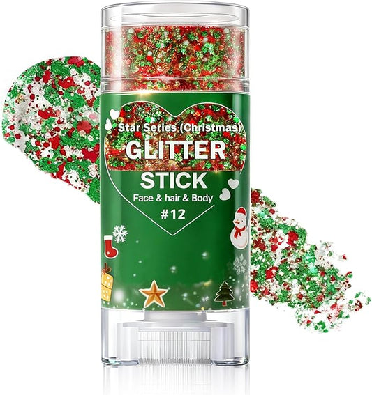 Christmas Body Glitter Stick, Face Body Glitter Gel Holographic Hair Glitter Halloween Chunky Sequin Waterproof Face Paint Stick Glitter Makeup for Kids and Women