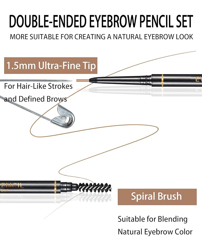 SUMEITANG Light Brown Eyebrow Pencils for Women, 12Pcs Ultra Slim Eyebrow Pencil with 2 Brow Razors Kit, Double Head 1.5mm Micro-Fine Tip & Spiral Brush, Can Draw Fine and Long-Lasting Brows Makeup