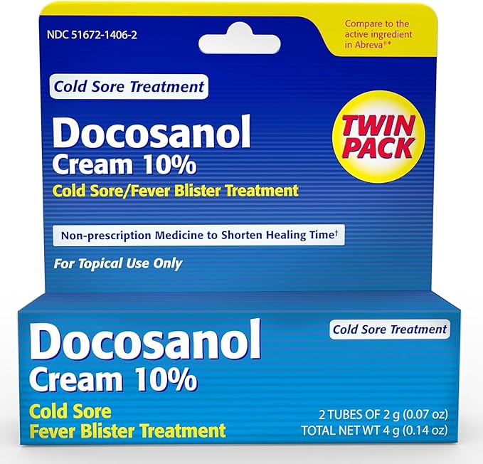 TARO Cold Sore & Fever Blister Treatment - Fast-Acting Docosanol 10% Cream - Cold Sore & Fever Blister Treatment for Lips, Anti-Itch Formula for Effective Relief and Healing - 0.07 oz (2 Pack)