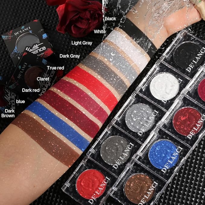 DE'LANCI Dark Red Eyeshadow Matte, Single Crimson Red Eyeshadow Palette + Applicator, Intense Blendable Burgunry Shade Red Eye Makeup, for Halloween Bruise Makeup Vampire Zombie Goth SFX Body Paint 07