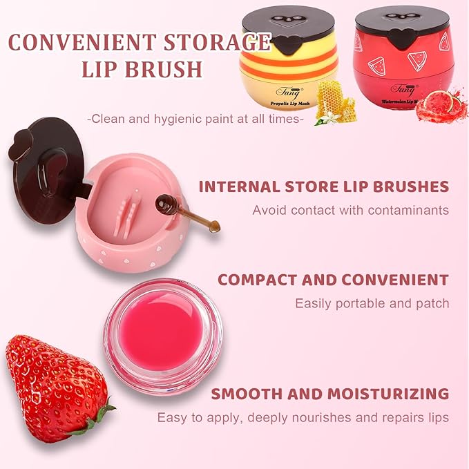 4 Pcs Bee Balm,Honey Strawberry Watermelon Bee Lip Balm Honey Pot,Moisturizing Lip Mask Overnight,Hydrate Repair Prevent Dry Cracked Lip Care (Honey+Strawberry+Watermelon+Apple Lime)