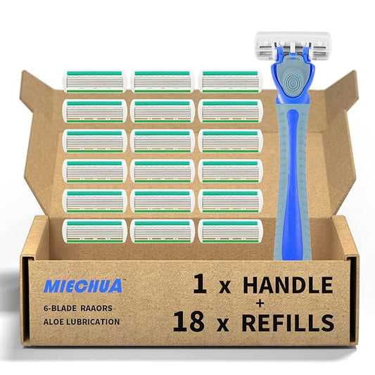 6-Blade Razor, Anti-slip razors for Women Refill Cartridges razors, Reusable Face Cleansing Care Tool, Shave Supplies for Women 18 pcs refills cartridges- blue