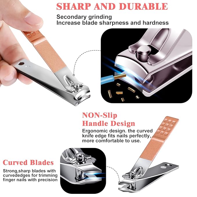 Manicure Set Pedicure Kit Womens Nail Clippers Set 32 in 1 Professional Grooming Care Tools Nail Kit Including Facial, Fingernails and Toenails Care with Travel Case Women (Rose Pink_32 in 1)