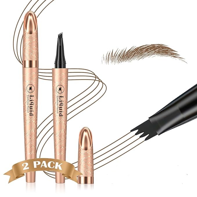 Eyebrow Pen - Upgraded 3D Liquid Eye Brow Microblading Pencil With Micro 4 Point Lift & Brow Pen Snatch, Long-Lasting Waterproof (2 PCS Light Brown)