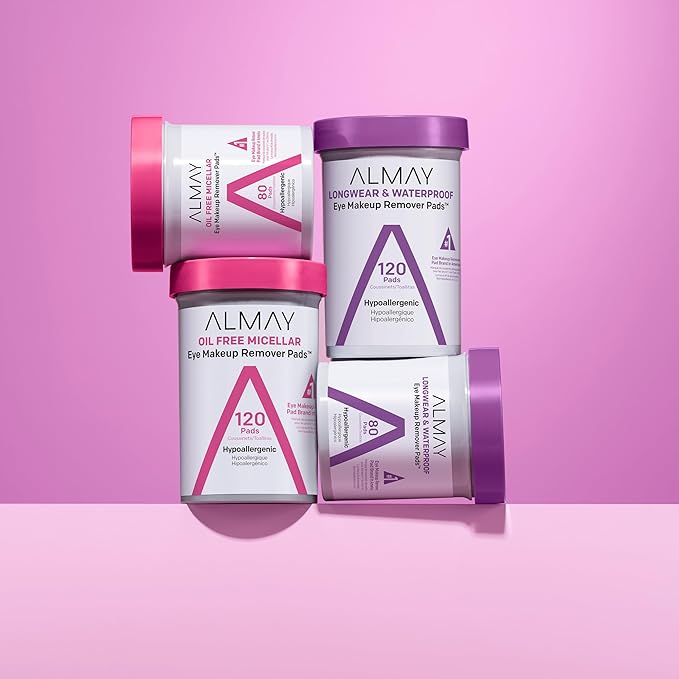 Almay Eye Makeup Remover Pads, Micellar Gentle, Hypoallergenic, Fragrance-Free, Ophthalmologist Tested, Stocking Stuffer for Women, 120 Count (Pack of 2)