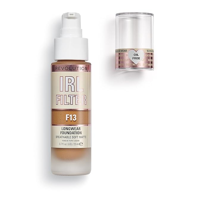 Revolution, IRL Filter Longwear Foundation, Soft & Breathable Formula, Medium to Full Coverage, Matte Finish, F13, 0.7 fl oz