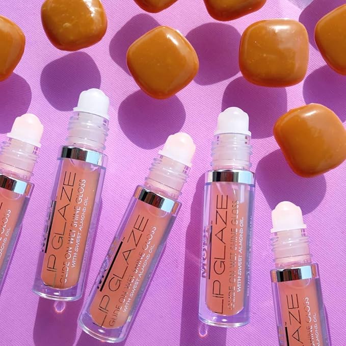 MODE Lip Glaze Flavored Lip Gloss CREME CARAMEL Delicious Yummy Flavor, Roll On Sweet Wet Nourishing Shine, Hydrating Moisturizing Natural Skincare Fruit Oils, Made in NY USA