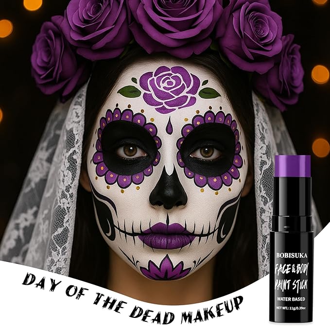 BOBISUKA Purple Face & Body Paint Stick Water-Based Washable Face Paint Makeup Stick for Halloween Witch, Zombie, Skull, Clown, Butterfly, Galaxy, Cosplay, SFX, Sports Eye Black & Costume Party