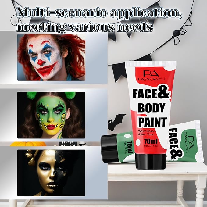 White Face Paint 70ml - Professional Water-Based Body Paint for Skeleton, Clown & Zombie Looks, Non-Toxic Washable Face Body Paint for Halloween SFX Cosplay Makeup ,Costume Events,Party