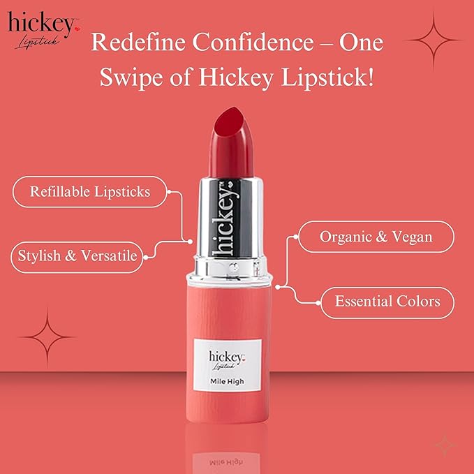 Hickey Lipstick Organic Refill – Mile High Perfect Red & Big Trouble Berry Wine – Long Lasting Lipstick for Women, Highly Pigmented, Hydrating & Moisturizing Lipstick – Gluten-Free & Vegan