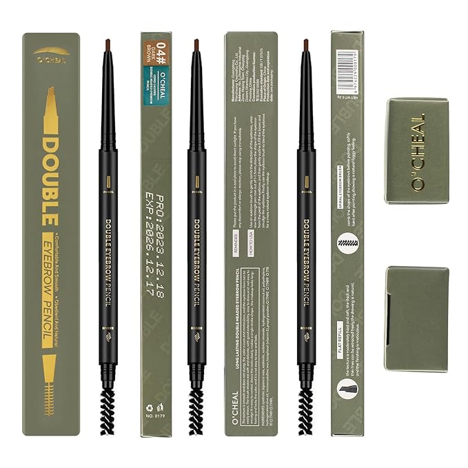 Waterproof Eyebrow Pencil Dark Brown, Premium Triangular Tip Eye brow Pencil Brn with Spoolie Brush, Longwearing for Perfect Brows, Professional, Precision, Benefit Eyebrow Pencil, O'CHEAL