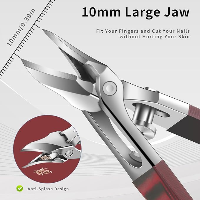 Large-Opening Pointed-Edge Nail Clipper - Detailed Trimming for Narrow Areas - G10 Handle & Stainless Steel Blades - Suited for Ingrown-Nail, Thick-Nail Users & Seniors(Straight Red C)