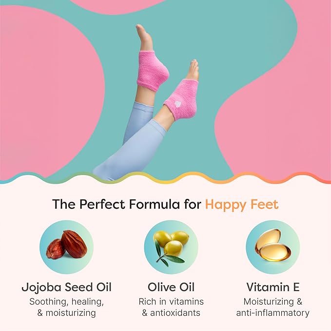 ZenToes Moisturizing Socks for Cracked Heel Treatment, Vitamin E, Olive Oil and Jojoba Oil Infused Heel Socks, Galentines Day Gifts, Self Care Gifts for Women (Pink with White Heart, Regular)