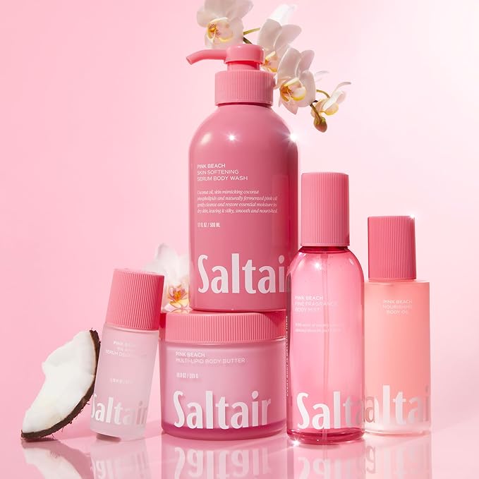Saltair Multi-Lipid Body Butter - Rich, Nourishing Hydrating Body Cream with Ceramide Complex, Coconut Oil, Shea Butter, and Sea Buckthorn. Moisturizing Dry Skin Care. 10oz Jar - Pink Beach