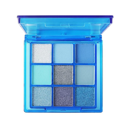 MEICOLY Blue Eyeshadow Palette,9 Colors Matte Glitter Eye shadow Palette,Metallic Silver Bright Waterproof Pressed Avatar Sally Makeup,Shimmer Pigmented Corpse Bride Eye Shadow for Halloween