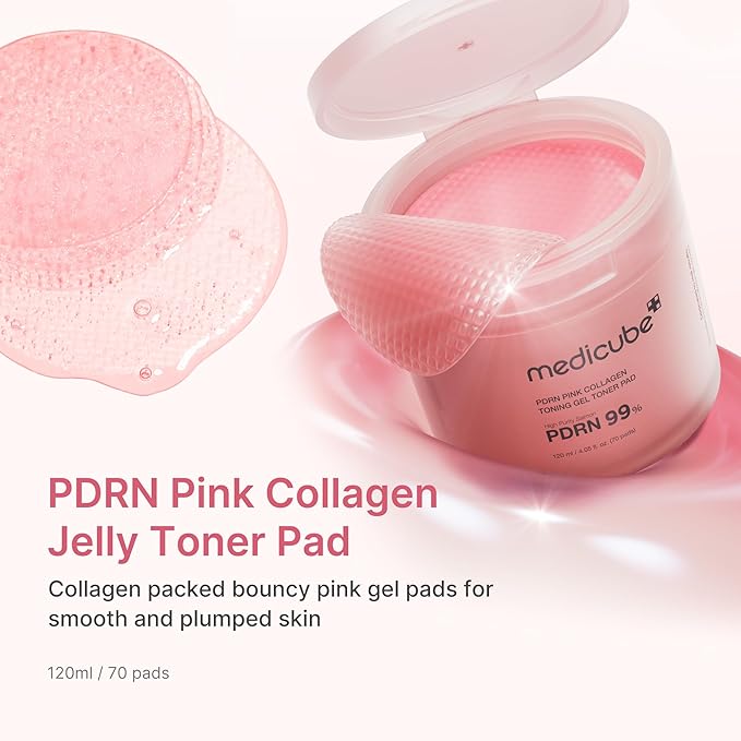 medicube Toner Pads Salmon DNA PDRN Pink Collagen Jelly Pad | Korean Gel Toner Pad | Niacinamide, Madecassoside, Retinol | Soothing, Radiance, Uneven Skin Tone | Korean Skin Care | 70 Pads (1 Pack)