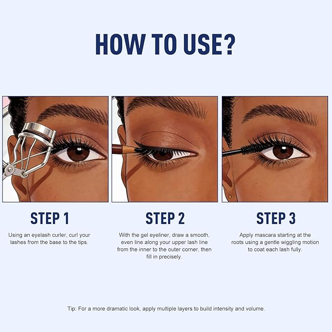 Blue Mascara Eyeliner Pencil Set, 5D Colored Mascara Volume Length Smudge-Proof Smooth Shine Gel Eye Liner Pen Waterproof Natural Curling for Eyelashes Makeup for Women