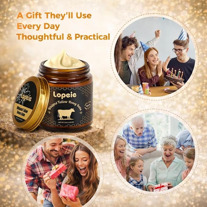 Lopeie Upgraded 4.23 Oz Organic Beef Tallow for Skin & Face – Whipped Grass-Fed Tallow and Honey Balm for Dry, Sensitive Skin, Natural Hydrating Anti Aging Face Moisturizer with Raw Honey (Unscented)