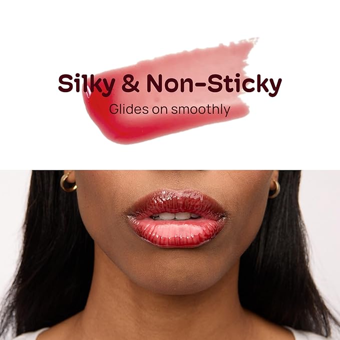 MIXIK Glossy Lip Serum, Ultra-Hydrating Lip Oil with Blue Agave, Olive & Avocado Oils for Soft and Smooth Lips, Long Lasting Moisture without the Sticky Feel (Wild Raspberry)