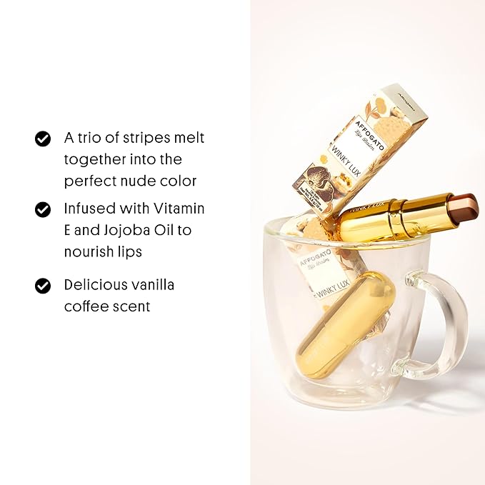 Winky Lux Affogato Tri-Color Tinted Lip Balm – Hydrating Lip Care with Jojoba Oil & Vitamin E, Sheer Nude Tint, Vanilla Coffee Scent, Moisturizes and Softens Dry Lips