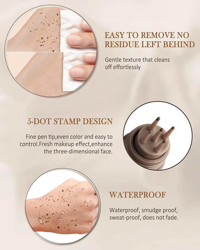 Freckle Stamp Cushion, Vivid Natural Faux Freckles Pen, Long Lasting Waterproof Quick Dry Lifelike Fake Freckle Stamp Pencil, Get Sun-kissed Stars Makeup in One Press, Makeup Gift for Women Girl-03