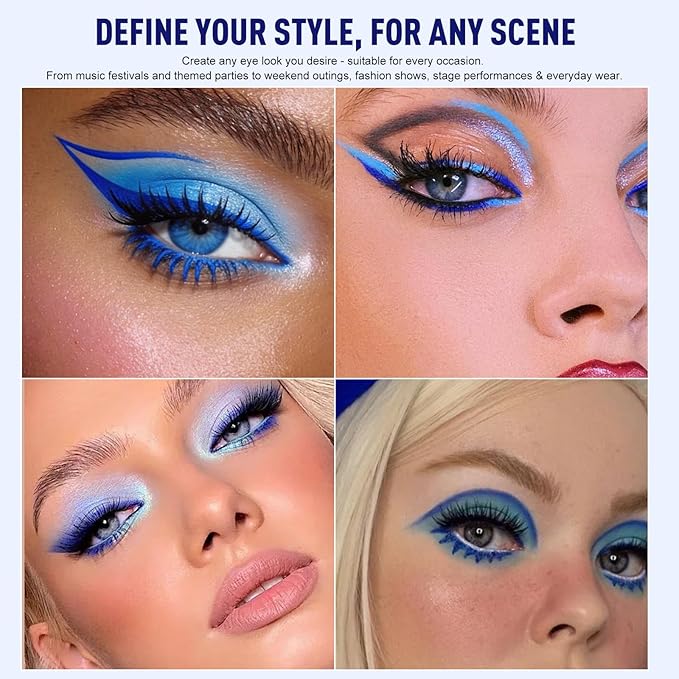 Blue Mascara Eyeliner Pencil Set, 5D Colored Mascara Volume Length Smudge-Proof Smooth Shine Gel Eye Liner Pen Waterproof Natural Curling for Eyelashes Makeup for Women