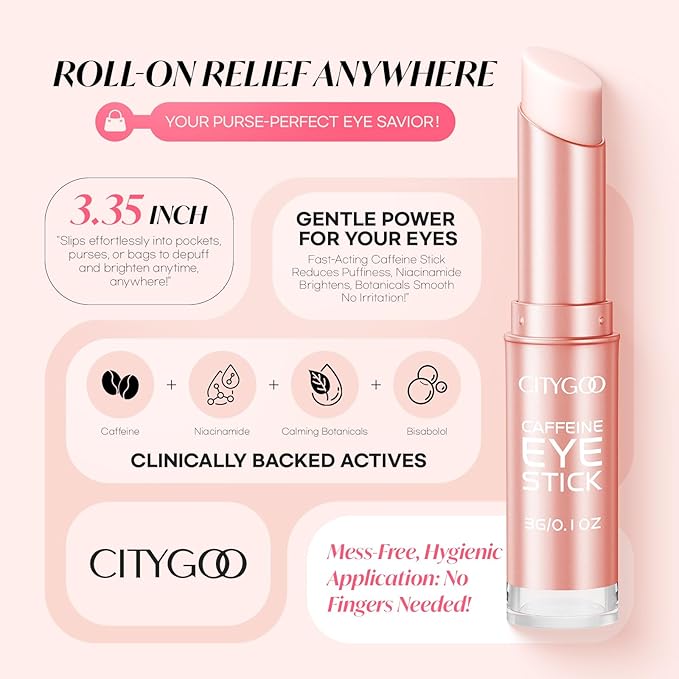CITYGOO Caffeine Eye Cream Stick: Anti-Aging Firming & Moisturizing Balm for Dark Circles Puffiness & Eye Bags - Travel-friendly for Women (Caffeine Eye Cream, 1pcs)