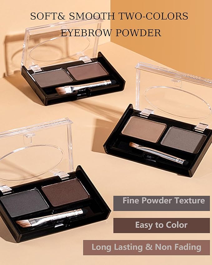 Eyebrow Powder Makeup Kit,2 Colors Waterproof Eye Brow Powder Makeup Palette Long-Lasting for Women,Grey Dark Brown Brow Fill&Sculpt Natural Eyebrow Contour for Sparse Brow with Brow Brush &Razor-04