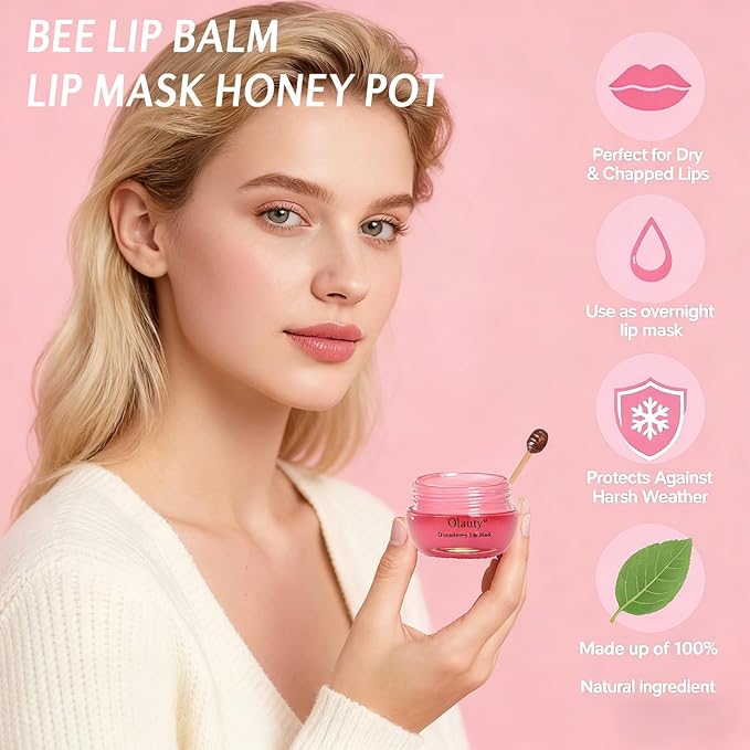 9 PCS Bee Lip Balm Lip Mask Honey Pot, Stocking Stuffers for Women,Honey Lip Balm Bulk Christmas Gifts Lip Sleeping Mask Nourishing Overnight Lip Treatment,Lip Moisturizer Balm Preventing Dry,Cracked
