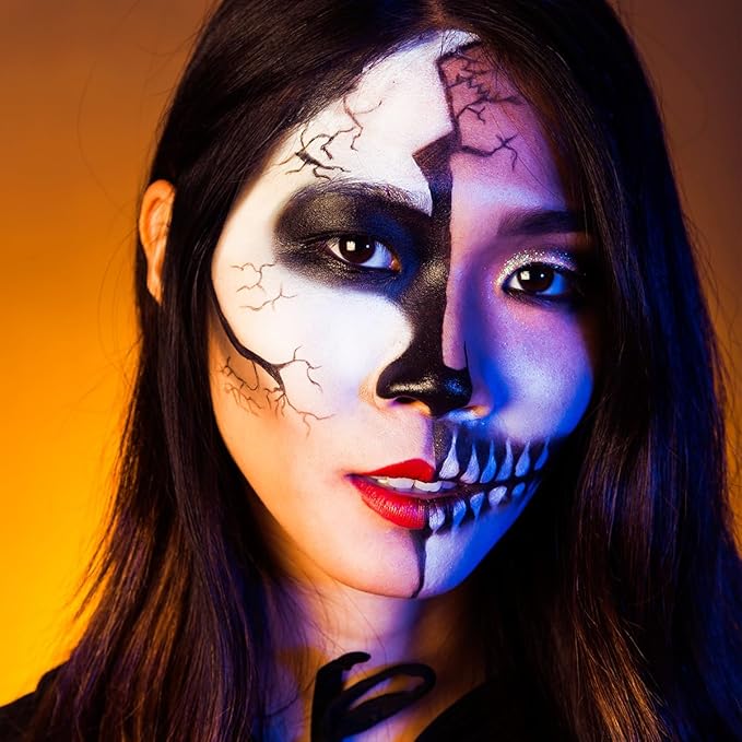 Bowitzki Face and Body Paint 2oz Cream Makeup 60ml Water Based Face Painting Special Effects For Adults Children Kids Halloween Christmas Party Stage Cosplay (Black+White)