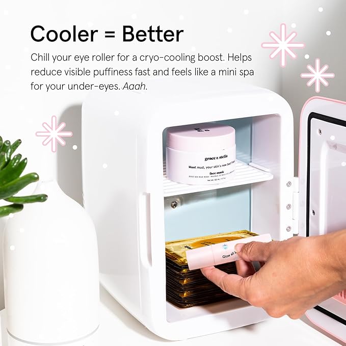 grace & stella Under Eye Brightener with Rose Quartz Rollerball - Hyaluronic Acid & Caffeine Eye Serum for Dark Circles and Puffiness - Travel Size Toiletries - Vegan Skincare (15ml / 0.51floz)