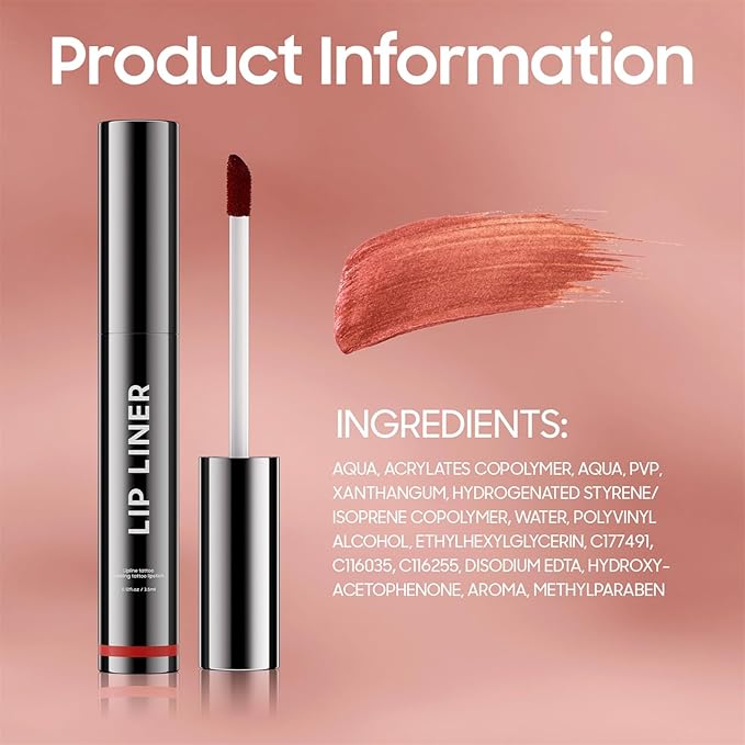 OETUIOW Lip Stain Long Lasting & Waterproof Lip Liner, Non-Stick Cup Highly Pigmented Natural Finish, Lip Gloss for All-Day Color Hold (Black)