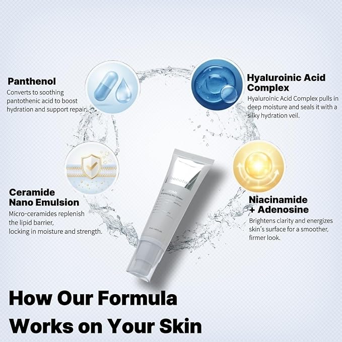 Rebiome Brightening Blur Cream, Hydrating Firming Moisturizer for Fine Lines and Dull Skin, Peptide Ceramide Hyaluronic Acid Anti-Aging Cream for Sensitive Skin, 1.69oz